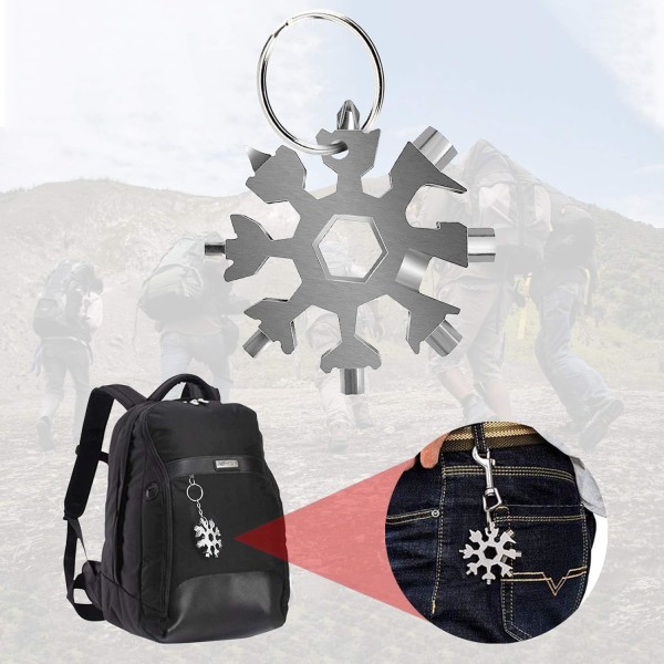 1pcs Portable outdoor snowflake multi-function tool, key ring,