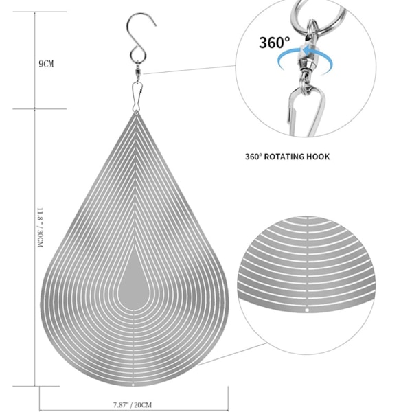 Metalliset 3D-pyörivät tuulikellot tuulen kääntämiseen ruostumattomasta teräksestä luova