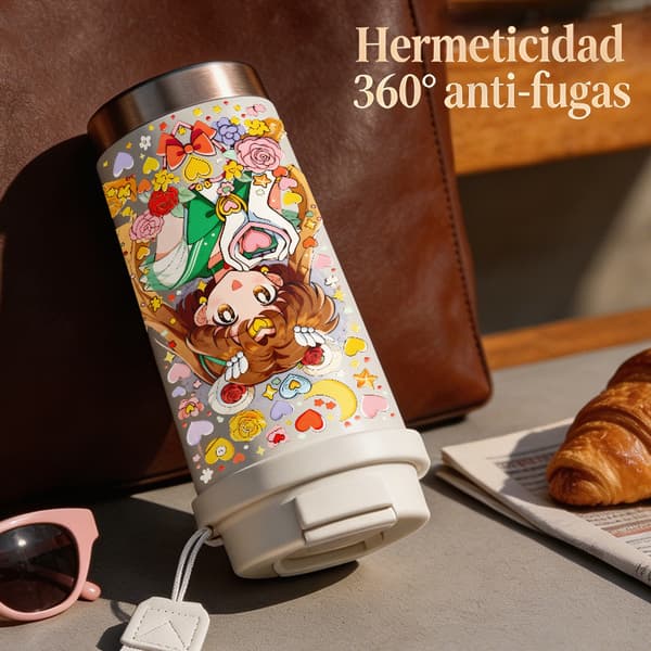 Termisk kaffemugg 500ml Rostfritt stål Tecknad design, Isolerad kaffemugg, läckagesäker resemugg med lock White