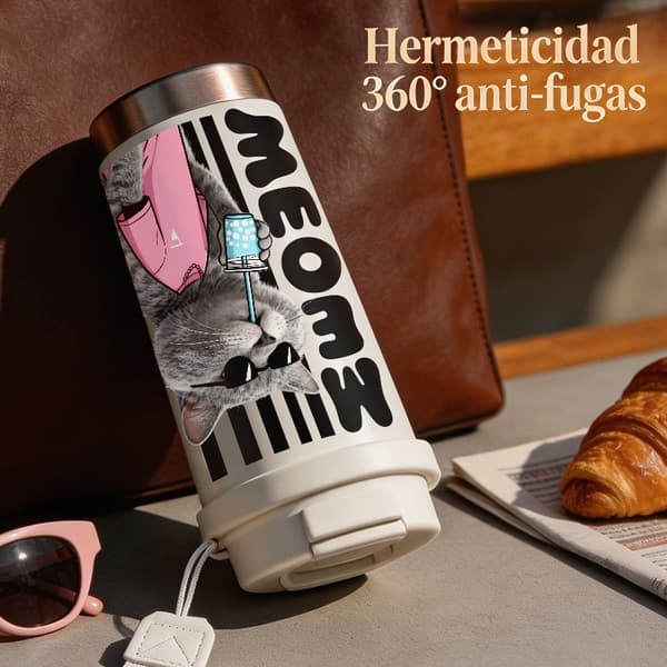 Termoskaffemugg 500ml Rostfritt Stål Blommig Design, Isolerad kaffemugg, läckagesäker resemugg med lock Black