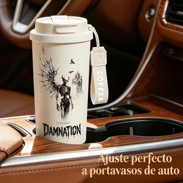 Kaffetermos 500ml Rostfritt Stål Geometrisk Design, Isolerad kaffemugg, läckagesäker resemugg med lock Black