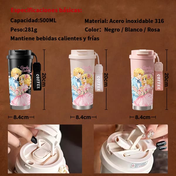 Kaffetermokande 500 ml rustfrit stål festligt design White