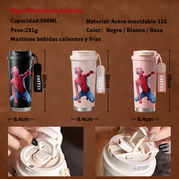 Kaffetermos 500ml Rostfritt Stål Militärdesign, Isolerad kaffemugg, läckagesäker resemugg med lock White