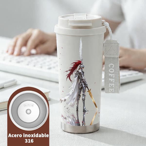 Termoskaffemugg 500ml Rostfritt Stål Grafisk Design, Isolerad kaffemugg, läckagesäker resemugg med lock White