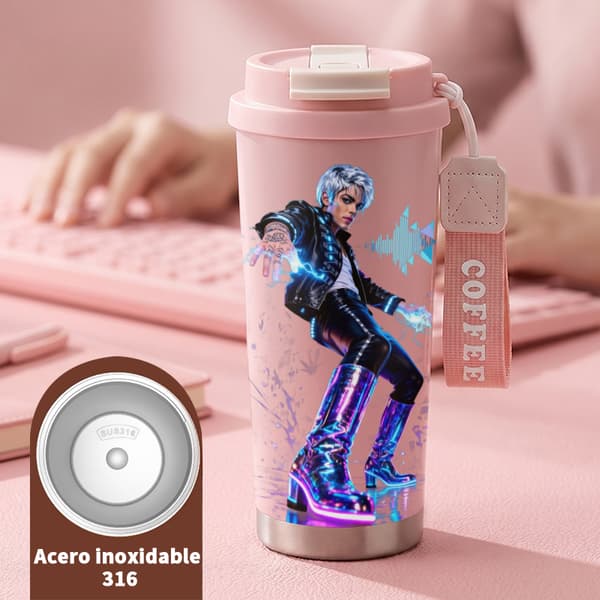Bærbar kaffetermos 500 ml 316 rustfritt stål grafisk design Pink