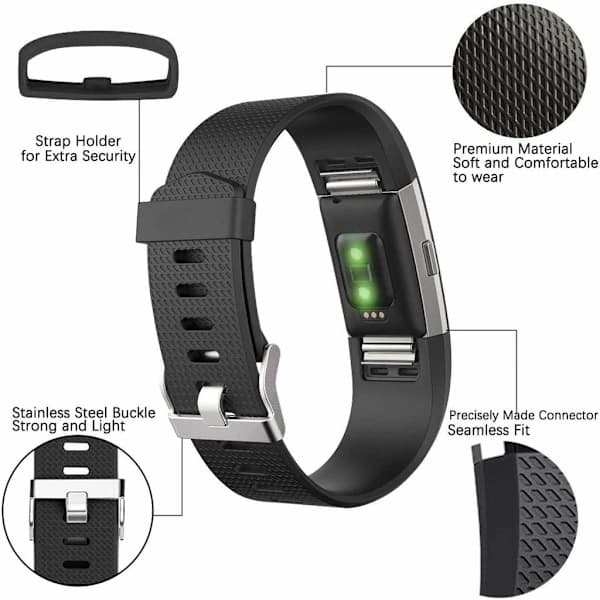 Fitbit Charge 2 armband silikon 3-pack (S) Svart/Blå/Lila