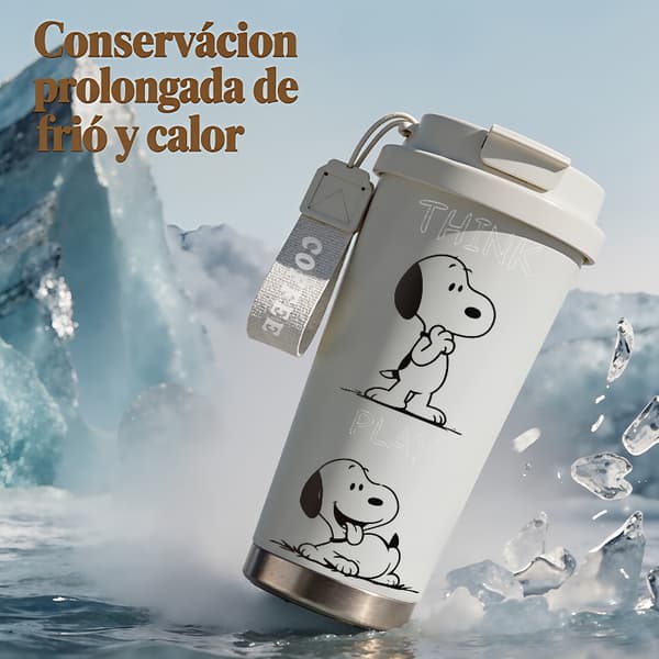 Termoskaffemugg 500ml Rostfritt Stål Grafisk Design, Isolerad kaffemugg, läckagesäker resemugg med lock White