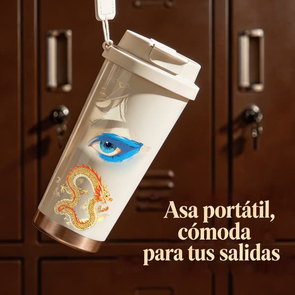 Kaffetermos 500ml Rostfritt Stål Grafisk Design, Isolerad kaffemugg, läckagesäker resemugg med lock White