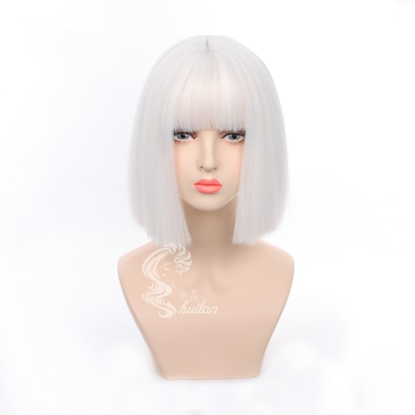 JK Pure White Wave Head Full Cap Kort Rakt Hår Damperuk