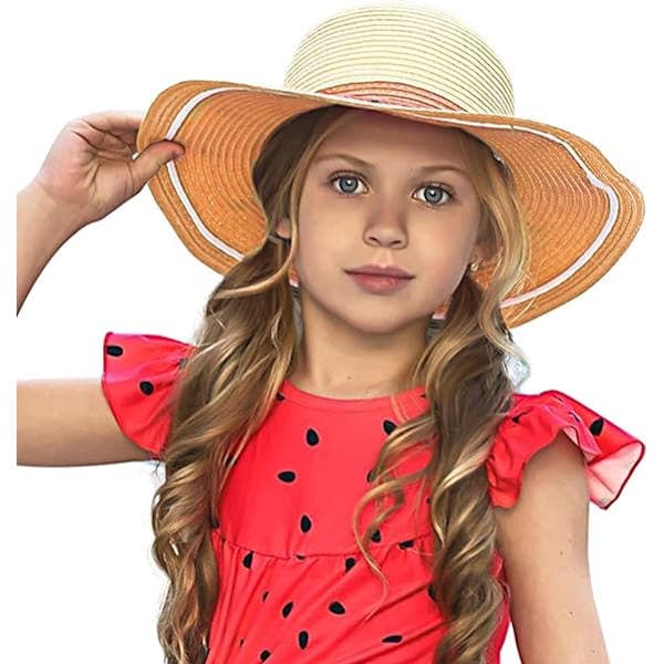 Orange-Jenter Halmhatter, Barnesommer Solhatt for Strandturer Hei