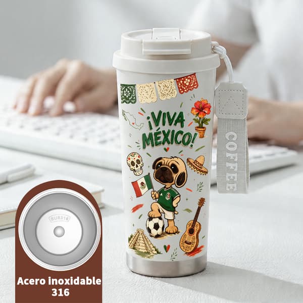 Kaffetermos 500ml Rostfritt Stål Anime Design, Isolerad kaffemugg, läckagesäker resemugg med lock White