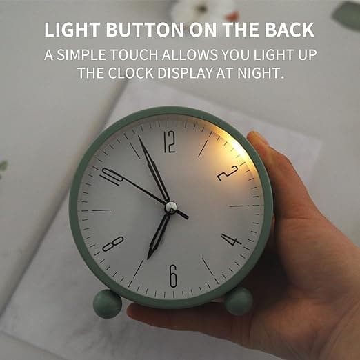 1 Styck Grön Tyst Analog Väckarklocka, Batteridriven Alarm