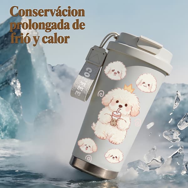 Kaffetermos 500ml Rostfritt Stål Söt Design, Isolerad kaffemugg, läckagesäker resemugg med lock White