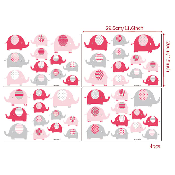 4 st Väggdekaler Liten Rosa Elefant Väggdekaler Mural