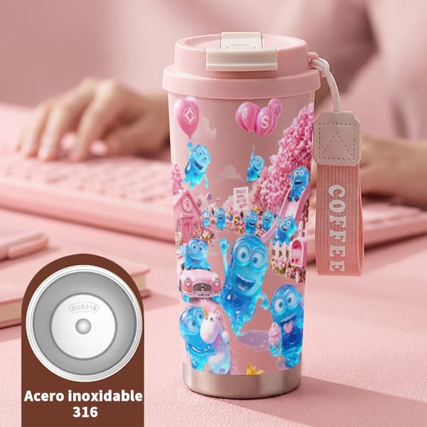Bærbar Kaffe Termos 500ml 316 Rustfritt Stål Halloween Design Pink