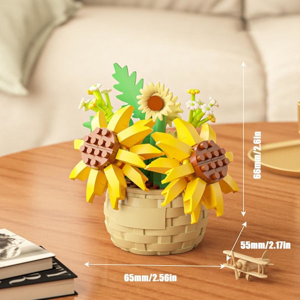 Mini Kukkien Rakennuspalikkasarja, Kasvitieteellinen Kokoelma Syntymäpäivälahja Tytöille Pojille Aikuisille Lapsille 6+ Sunflower