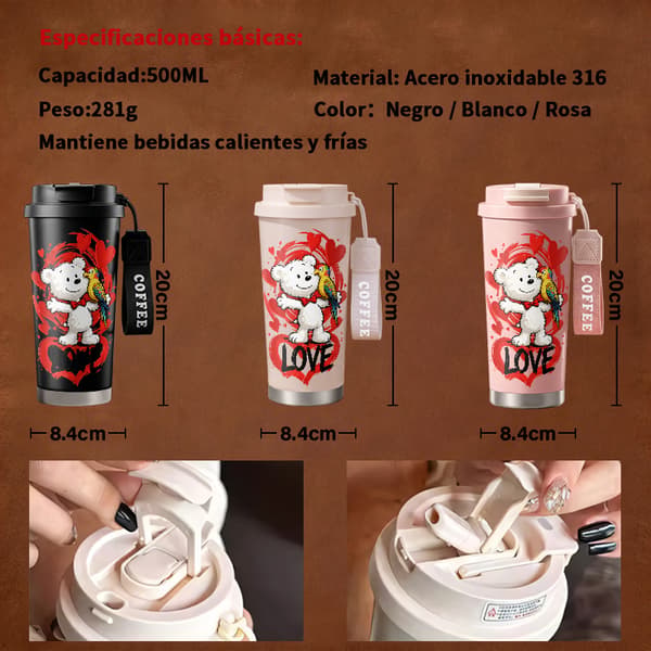Kaffetermos 500ml Rostfritt Stål Modern Design, Isolerad kaffemugg, läckagesäker resemugg med lock Black