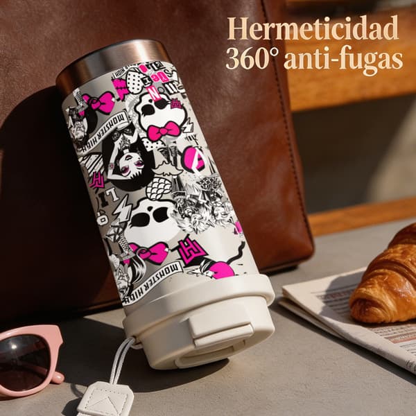 Kaffetermos 500ml Rostfritt Stål Tecknad Design, Isolerad kaffemugg, läckagesäker resemugg med lock White
