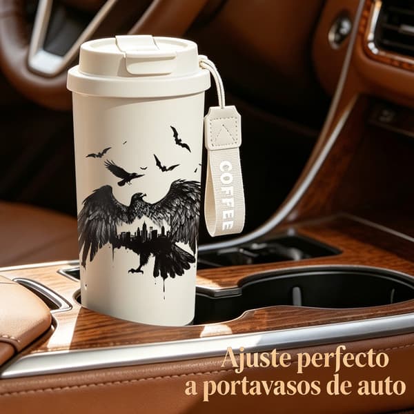 Termisk kaffemugg 500ml läckagesäker djurdesign, Isolerad kaffemugg, läckagesäker resemugg med lock White
