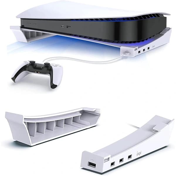 Horisontalt stativ til PS5, PS5-tilbehør basestativ med 4 USB,A