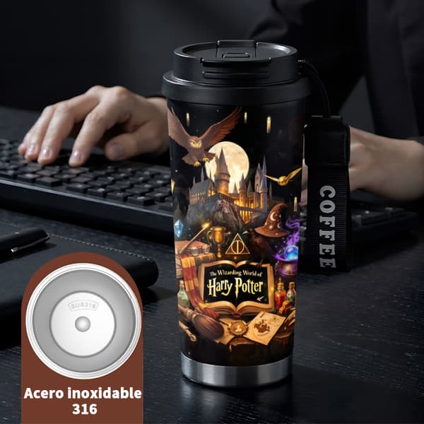 Kaffetermos 500ml Rostfritt Stål Minimalistisk Design, Isolerad kaffemugg, läckagesäker resemugg med lock Black