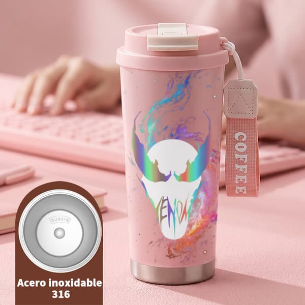 Kaffetermos 500ml Rostfritt Stål Modern Design, Isolerad kaffemugg, läckagesäker resemugg med lock Pink