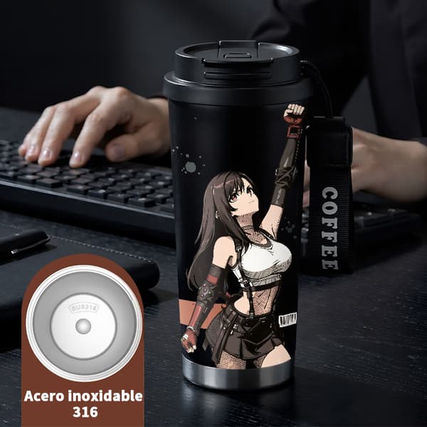 Kaffetermos 500ml 316 Rostfritt Stål Modern Design, Isolerad kaffemugg, läckagesäker resemugg med lock Black