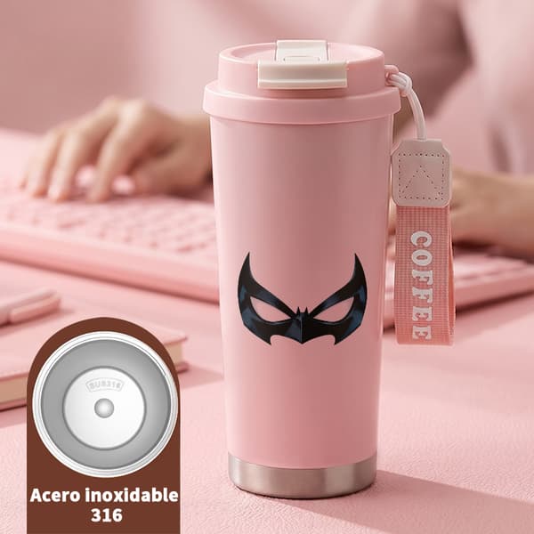 Bärbar kaffetermos 500 ml rostfritt stål söt design, isolerad kaffemugg, läckagesäker resemugg med lock Pink