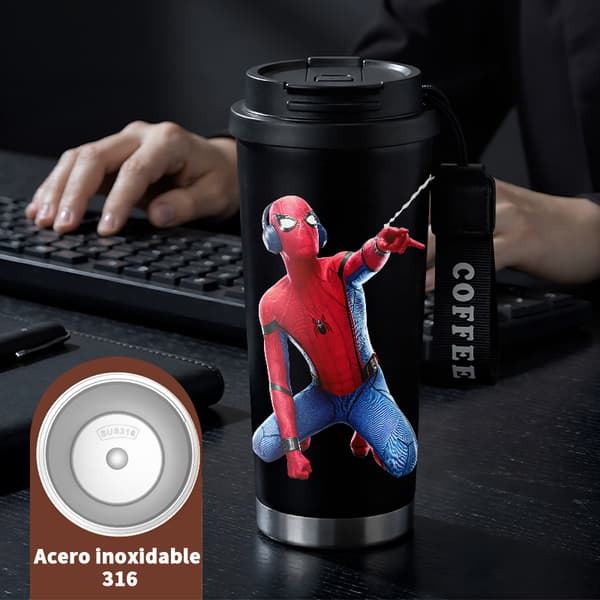 Kaffetermos 500ml Rostfritt Stål Militärdesign, Isolerad kaffemugg, läckagesäker resemugg med lock Black