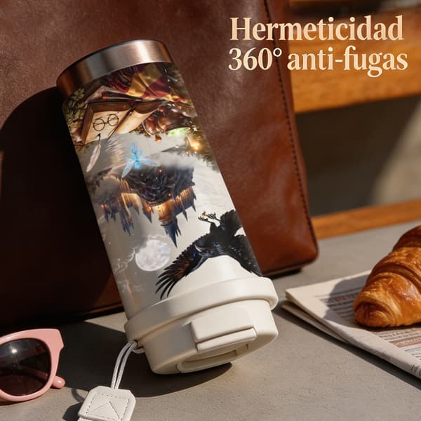 Termosmugg 500ml Rostfritt Stål Djurdesign, Isolerad kaffemugg, läckagesäker resemugg med lock White