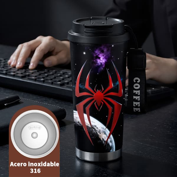 Termisk kaffemugg 500ml lufttätt lock juldesign, Isolerad kaffemugg, läckagesäker resemugg med lock Black
