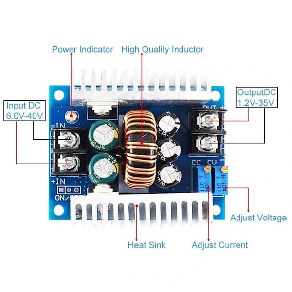 Step Down 300W 20A DC CV Step Down Converter Module DC Strømforsyningsmodul 6V-40V til 1.2V-35V Spændingsregulator Rød, A