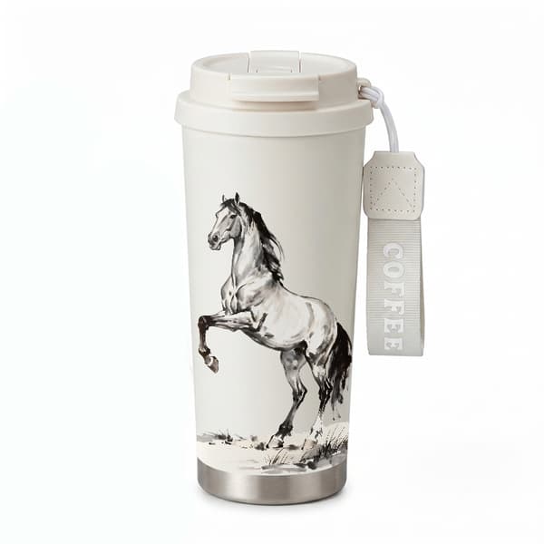 Termisk kaffekopp 500ml for camping, festlig design White