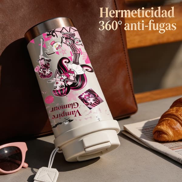 Kaffetermos 500ml Rostfritt Stål Djurdesign, Isolerad kaffemugg, läckagesäker resemugg med lock White