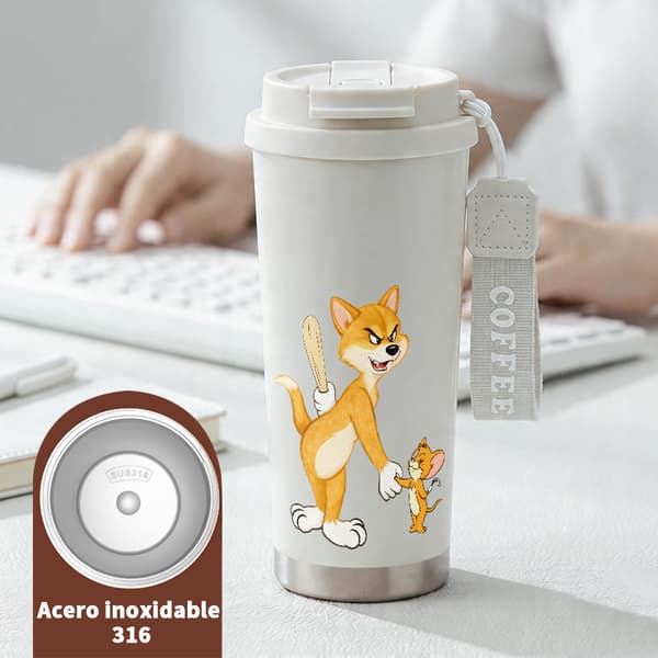 Kaffetermos 500ml Rostfritt Stål Juldesign, Isolerad kaffemugg, läckagesäker resemugg med lock White