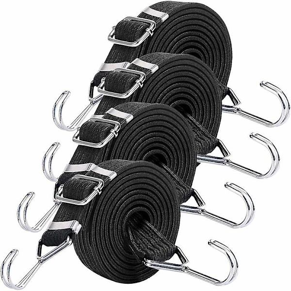 4 kappaletta Bungee-köysiä koukuilla, 2 m joustavat hihnat koukuilla, polkupyörä, autokuljetus, ralli työkalu musta,