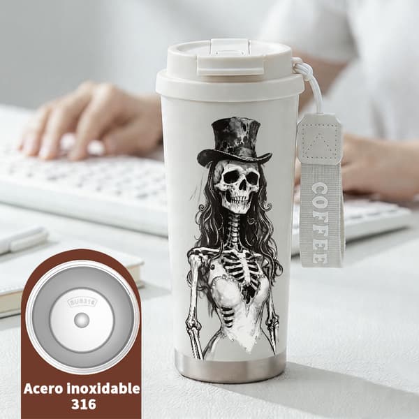 Termisk kaffemugg 500ml 316 rostfritt stål modern design, isolerad kaffemugg, läckagesäker resemugg med lock White