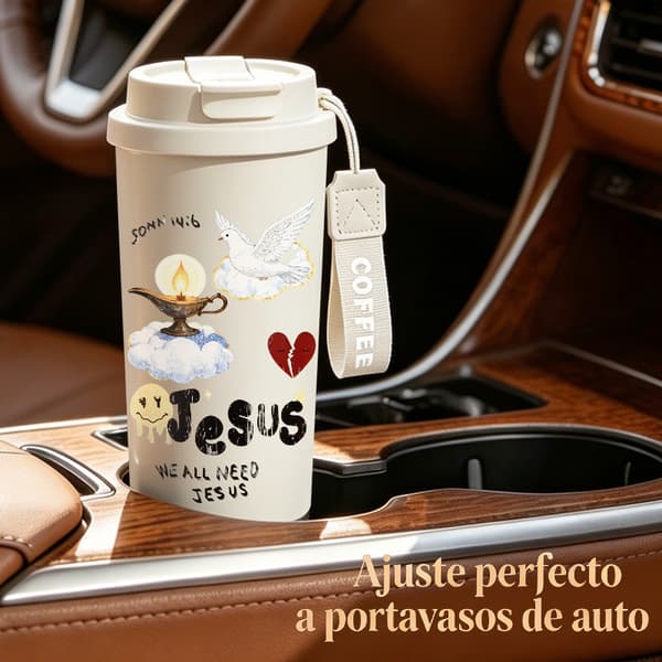 Kaffetermos 500ml Rostfritt Stål Halloween Design, Isolerad kaffemugg, läckagesäker resemugg med lock White