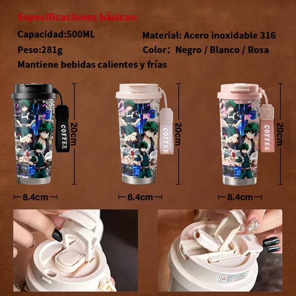 Kaffetermos 500ml Rostfritt Stål Konstnärlig Design, Isolerad kaffemugg, läckagesäker resemugg med lock White