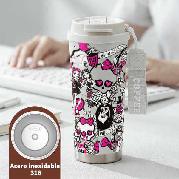Termosmugg 500ml Rostfritt Stål Anime Design, Isolerad kaffemugg, läckagesäker resemugg med lock White