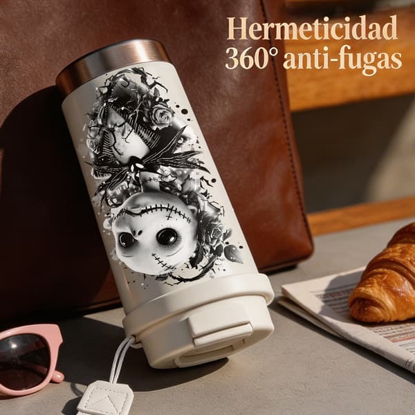 Termosmugg 500 ml rostfritt stål juldesign, isolerad kaffemugg, läckagesäker resemugg med lock White