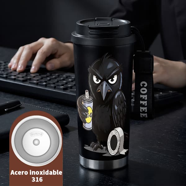 Termosmugg 500ml Rostfritt Stål Minimalistisk Design, Isolerad kaffemugg, läckagesäker resemugg med lock Black