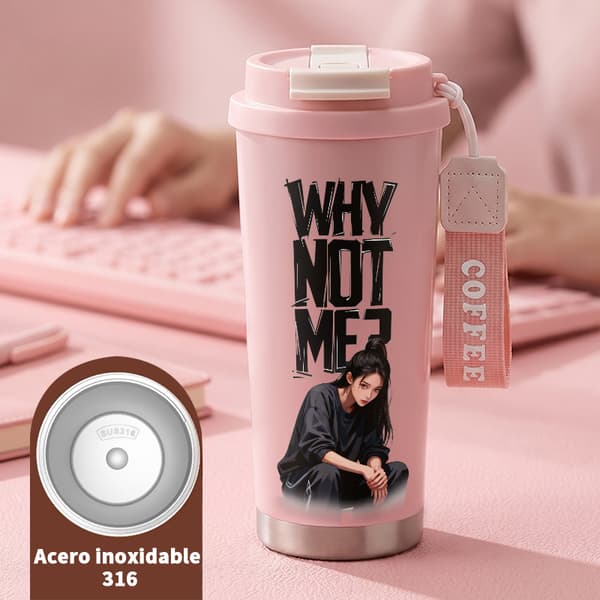 Termosmugg 500ml Rostfritt Stål Trendig Design, Isolerad kaffemugg, läckagesäker resemugg med lock Pink