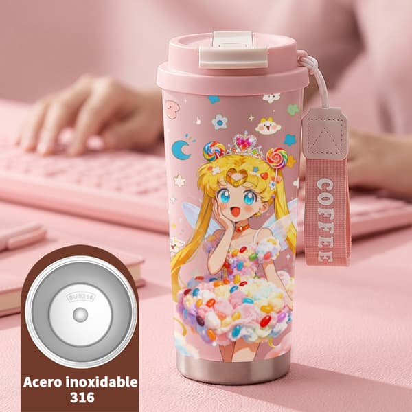 Kaffe Termokande 500ml Rustfrit Stål Sødt Design Pink