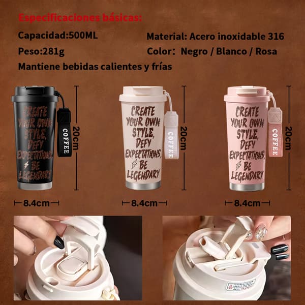 Termosmugg 500ml Rostfritt Stål Färgglad Design, Isolerad kaffemugg, läckagesäker resemugg med lock Black