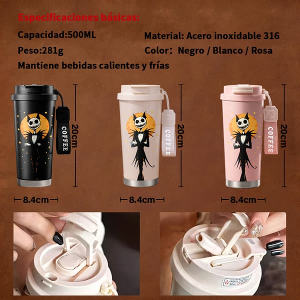 Termoskaffemugg 500ml 316 Rostfritt Stål Djurdesign, Isolerad kaffemugg, läckagesäker resemugg med lock Pink