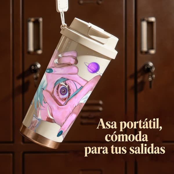 Kaffetermos 500ml 316 Rostfritt Stål Festlig Design, Isolerad kaffemugg, läckagesäker resemugg med lock White