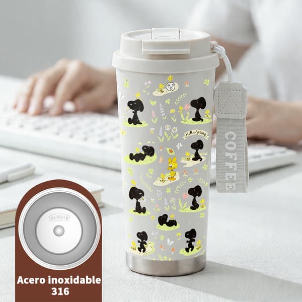 Kaffetermos 500ml Rostfritt Stål Festlig Design, Isolerad kaffemugg, läckagesäker resemugg med lock White