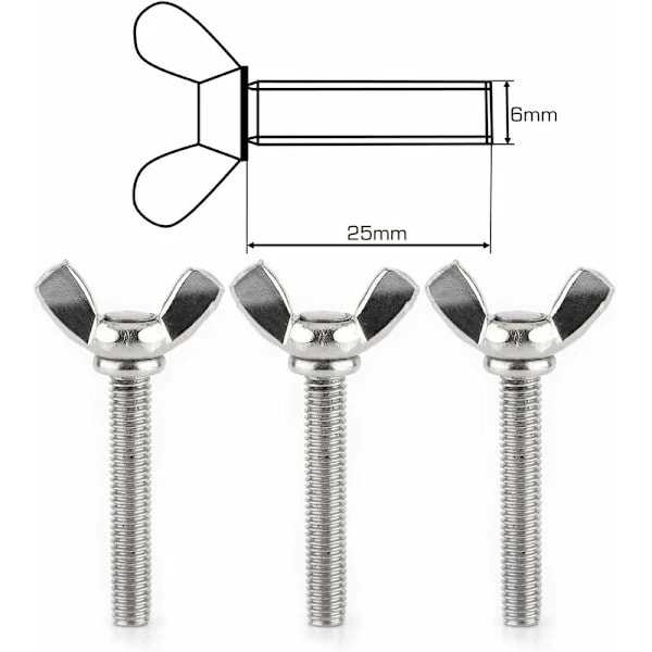 25 stk vingemutter M6 X25 mm vingeskrue med metrisk bolt 304 rustfritt stål
