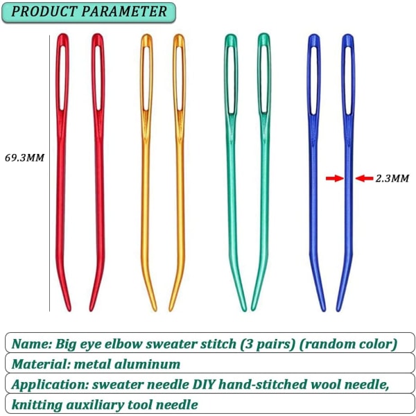 6 stk. Store Øjne Stump Bøjning Tapestry Garn Nål Strikning og